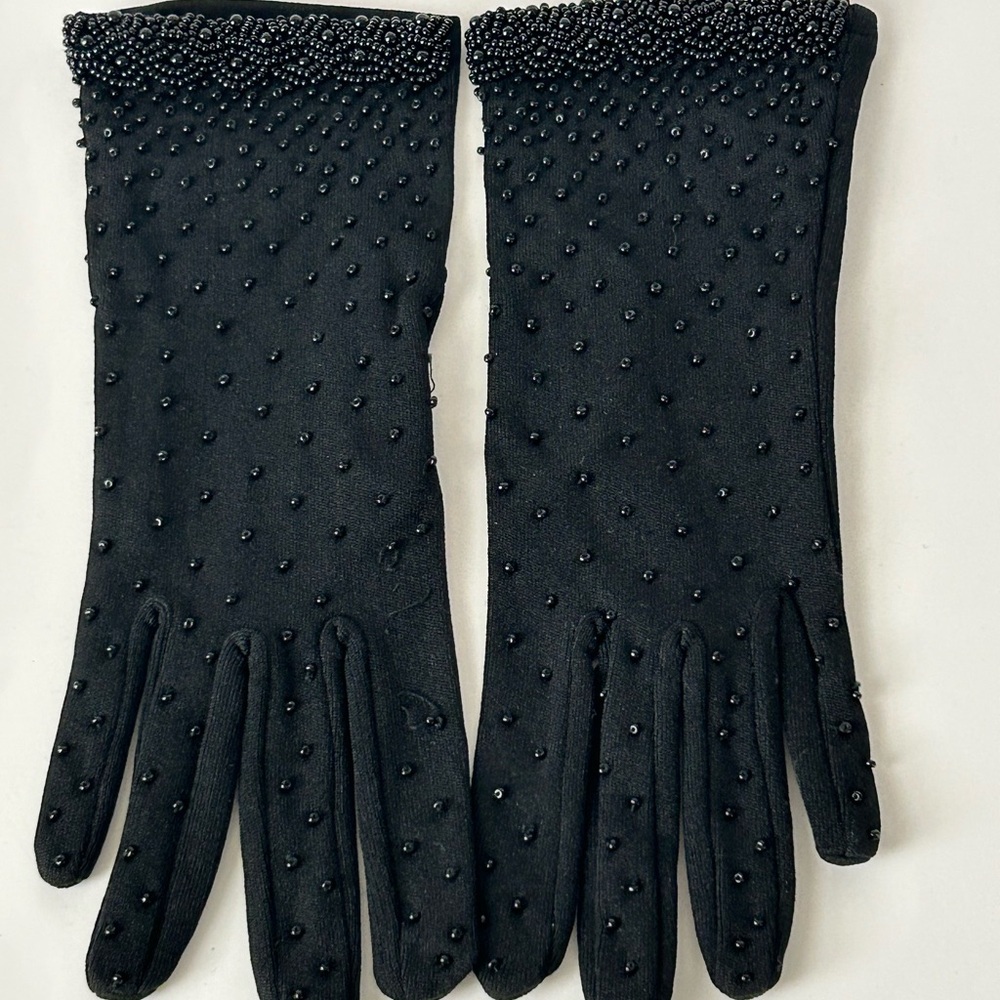Elegant Black Gloves Hand Beaded Vintage J.Jones Hong Kong